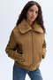 Women's Brown Plush Collar Crop Coat Jacket - 6