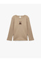 Cotton Long Sleeve Crew Neck T-Shirt with Embroidery Detail