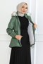 Drawstring Waist Zippered Side Pocket Hooded Hijab Leather Coat 62622 - 2