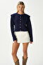 Women's Diana Navy Blue Shoulder Detail Knit Cardigan - 7