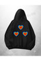 Black Unisex Triple Heart Printed Oversize Hoodie Sweatshirt