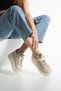 Hesna Women's Lace-Up Sneaker Sports Shoes Beige Straw - 4