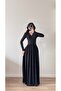 Women's Black Skirt, Ruched, Drapey, Padded, V-Neck Maxi Dress - 4