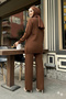 Striped Detailed Knitwear Jacket Set H25302 Brown - 4