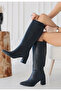 Roksa Black Leather Heeled Boots - 3