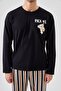 Men's Cotton Long Sleeve Top Astronaut Printed Lower Stripe Pajamas Set - 4