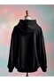 Printed Cotton 3 Thread Oversize Black Sweatshirt - 2