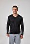 Men's Black Long Sleeve V-Neck Modal Basic T-Shirt C7T2N6O1
