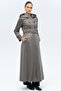 Hooded Garni Detailed Suede Look Overcoat Gray 6677 - 5