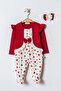 Girls Long Sleeve Reported Fabric Red Heart Printed Jacket Looking Like a Jumpsuit Set - 2
