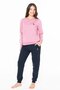 Women's Crew Neck Long Sleeve Pajama Set Comfortable Fabric with Banded Legs - 2