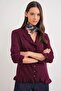 6964 Women's Plain Ruffled Buttoned Cardigan Burgundy - 3