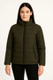 Women's Bomber Coat Water Repellent Quilted Lined Jacket with Zipper Pockets - Khaki - 4