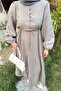 Waist Ruched Modest Dress Gray - 3
