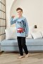 Boy's Printed Detail Long Sleeve Blue Pajama Set