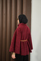 Women's Belt Detailed Poncho Burgundy - 7