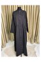 Natural Fabric Buttoned Denim Dress - White Black - 5