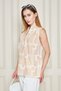 Elegant Sleeveless Blouse with Geometric Pattern and Fabric Buttons - 3