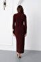 Women's Brown Long Sleeve Draped Long Dress - 6