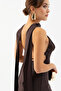 Women's Brown Backless Long Satin Dress - 5