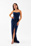 Women's Navy Blue Strapless Glitter Knitted Evening Dress