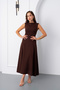 Women's Brown Slim Fit Padded Shoulders Midi Occasion Dress - 2