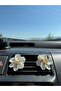Handmade Pearl White Floral Design Air Conditioner Ornament – Decorative Vehicle Accessory with Shiny Stones - 6