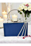 Navy Blue Color Satin Cross Silver Crystal Stone Women's Evening Dress Bag - 2