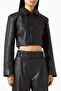 Ania, Black Vegan Leather Short Jacket, Wide Shoulders and Luxurious Design