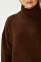 Women's Tery Soft Textured Wide Fit Side Slit Brown Knit Sweater Xs-0028 - 4
