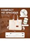 Women’s Canvas Handbag – Stylish Beige Tote with PU Leather Handles & Pockets for Office & Travel - 6