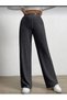 Women's Anthracite High Waist Ribbed Textured Wide Leg Trousers - 3