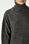 Women's Tery Soft Textured Wide Fit Side Slit Anthracite Knit Sweater Xs-0028 - 4