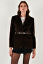 Leopard Patterned Regular Fit Belt Detailed Plush Textured Blazer Jacket Jacket 6839614 - 4