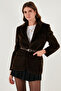 Leopard Patterned Regular Fit Belt Detailed Plush Textured Blazer Jacket Jacket 6839614