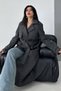Women's Coat Long Cashmere Belted Buttoned Pocketed Double Breasted Premium Coat - 5