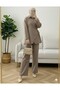 Cross Buttoned Side Tie Wool Effect Suit - Light Brown