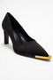 Liora Black Suede Gold Detailed Women's Block Heeled Shoes - 3