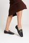 Women's Black Leather Daily Casual Soft Loafer Ballet Shoes - 6