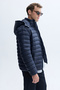 Men's Navy Blue Quilted Hooded Puffer Coat - 3