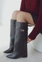 Dust Tozluk Detailed Metal Buckle Heeled Below the Knee Pointed Toe Matte Leather Women's Boots Black Leather - 3