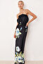 Women's Green Robe Elastic Strapless Slit Long Dress Arm-25Y001105