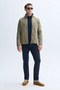 Men's Khaki Quilted Stand Collar Coat - 4