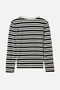 Women's Black Striped Crew Neck Long Sleeve T-Shirt - 5