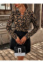 Women's Double Breasted Collar Leopard Print Mini Diver Crepe Dress - 5