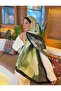 شال قطني ناعم منقوش من سلسلة Soon باللون الأخضر الكاكي والأسود ps117 - 3