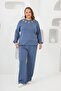Collar Detailed, Sleeves and Skirt Gathered, Plus Size Sweatshirt, Indigo - 5