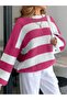 Women's Crew Neck Striped Oversize Knitwear Sweater Fmoda602 - 5
