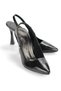 Margaret Flexible Soft Non-Slip Sole (10 cm) Black Patent Leather Open Elastic Women's Thick Heeled Shoes - 2