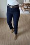 Women's Cut-Hem Navy Blue Stretch Fabric Pants szbtk2 - 2